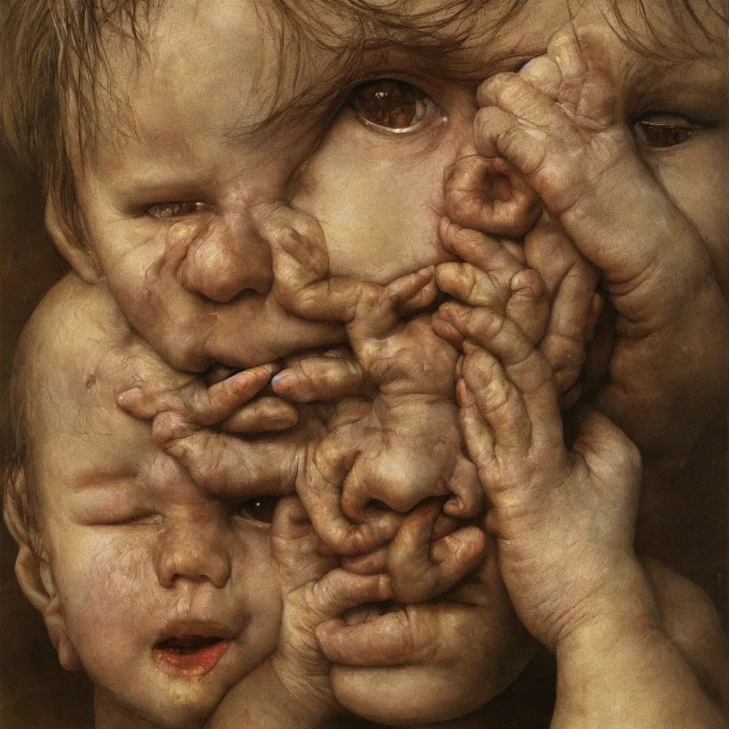 Image similar to high quality high detail painting by lucian freud and beksinski, keith thompson, hd, child crying, portriat,