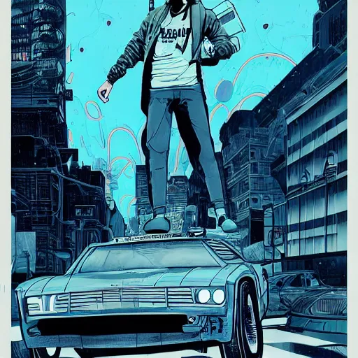 Image similar to a study of cell shaded picture of marty mcfly concept art, illustration, taxi cab, post grunge, concept art by josan gonzales and wlop, by james jean, Victo ngai, David Rubín, Mike Mignola, Laurie Greasley, highly detailed, sharp focus, alien, Trending on Artstation, HQ, deviantart, art by artgem