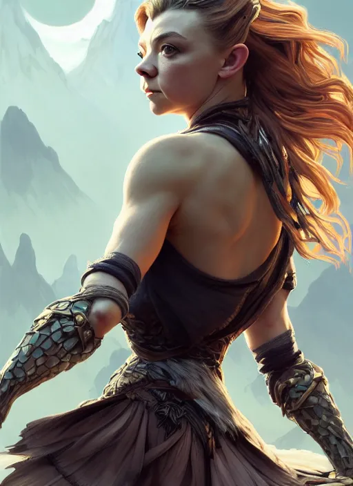 Image similar to natalie dormer wearing a miniskirt doing a backflip, beautiful seductive face, intricate, elegant, highly detailed, digital painting, artstation, concept art, smooth, sharp focus, illustration, art by artgerm and greg rutkowski and alphonse mucha, horizon zero dawn 8 k, tim burton