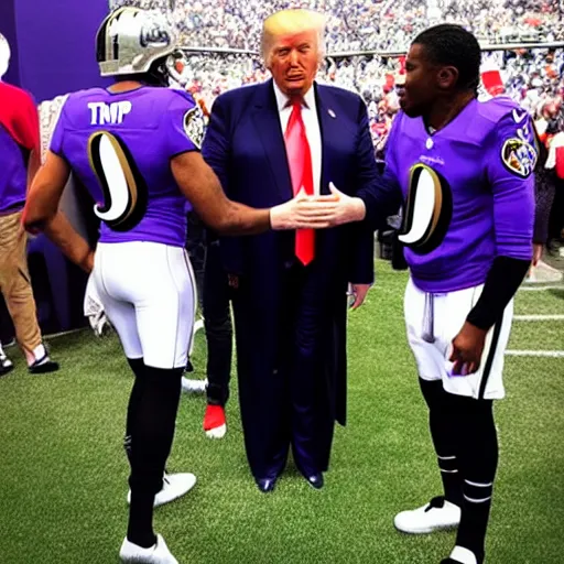 Image similar to “Donald Trump wearing a Baltimore Ravens jersey, ultra realistic, 8k”