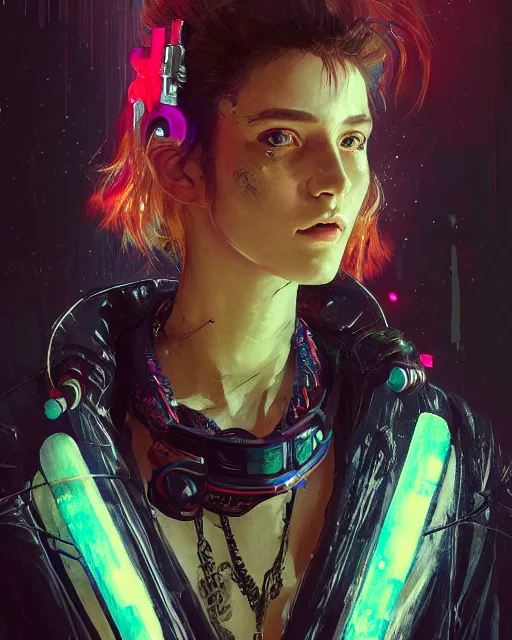 Image similar to detailed portrait Young Rebel Girl cyberpunk futuristic ((neon)) tattoes, yakuza, styled hair Reflective puffy sheen film jacket, decorated traditional ornaments by ismail inceoglu dragan bibin hans thoma greg rutkowski Alexandros Pyromallis Nekro Alphonse Mucha illustrated Perfect face, fine details, realistic shaded, fine-face, pretty face