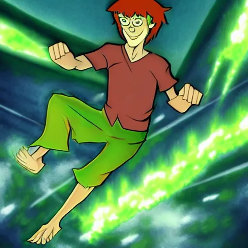 Prompt: shaggy rogers powering up, concept art by hanna - barbera, behance, dau - al - set, groovy, anime, epic