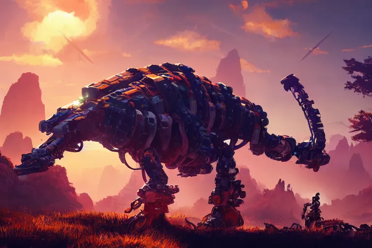 Image similar to scorcher machine mecanical creature robot of horizon forbidden west horizon zero dawn bioluminiscence global illumination ray tracing hdr fanart arstation by ian pesty and alena aenami artworks in 4 k