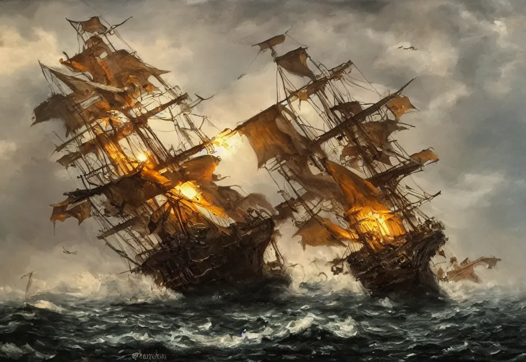 Image similar to oil painting of a kraken attacking a pirate ship