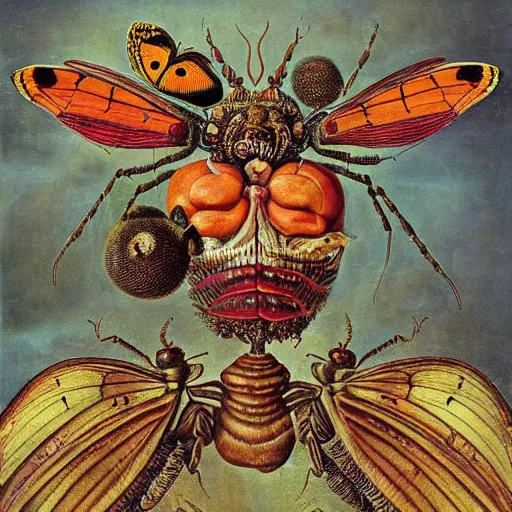 Prompt: album cover, psychedelic, insects, giuseppe arcimboldo