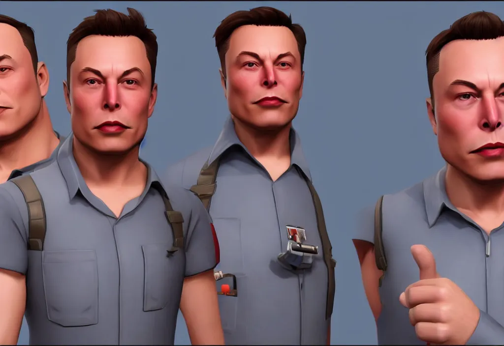 Image similar to elon musk in team fortress 2, elon musk in the video game team fortress, gameplay screenshot, close up, 3 d rendering. unreal engine. amazing likeness. very detailed.