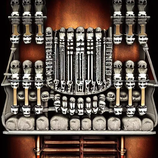 Prompt: a pipe organ made out of skulls, digital art, highly detailed, high quality, high resolution