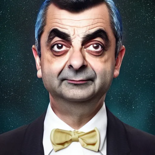 Prompt: Rowan Atkinson in-costume as Sailor Moon in the upcoming live-action TV adaptation, high-budget, sailor moon mr. bean, crisp detailing, dramatic lighting, promotional image, character portrait by Tom Bagshaw, 4k