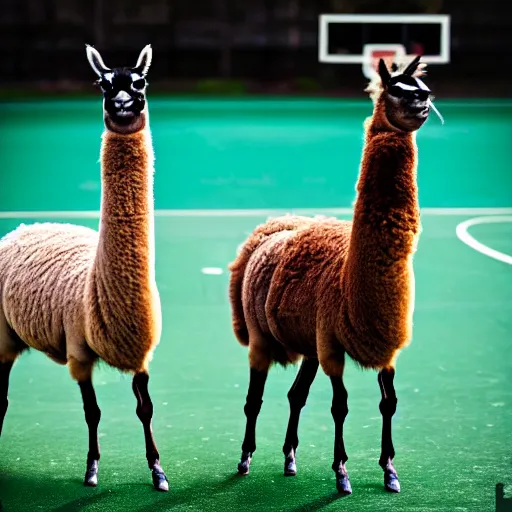 Image similar to a picture of llamas playing basketball, 4 k, photography, high resolution