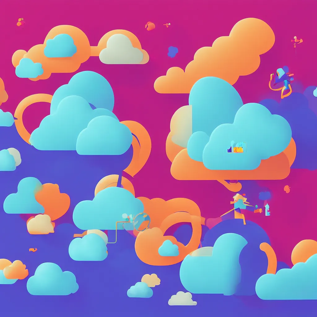 Prompt: a simple micro-service deployed to a public cloud, security, attack vector, trending on Artstation, painting by Jules Julien, Leslie David and Lisa Frank, muted colors with minimalism