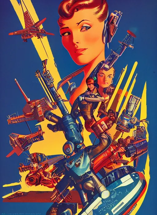 Image similar to american propaganda poster. cyberpunk pilot. portrait by jean giraud and anton otto fischer and john philip falter and will eisner and gil elvgren and pixar. realistic proportions. character art. science fiction d & d. overwatch, rb 6 s, cyberpunk 2 0 7 7, blade runner 2 0 4 9.