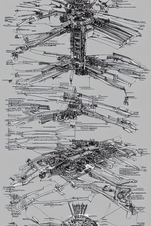 Image similar to aesthetically pleasant technical drawing of an open - source nuclear weapon machinery, hyperdetailed, complex, intricate, exploded view!!, 4 k, trending on artstation