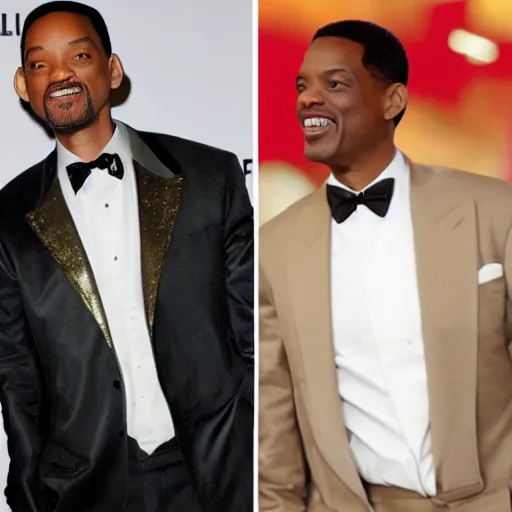 Prompt: will smith slap chris rock in the face, dressed as gladiator, with angels wings, in theater