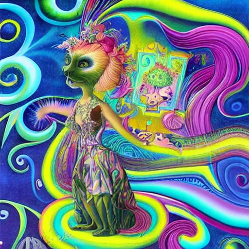 Image similar to surreal Lisa frank cartoon character, artwork by Daniel Merriam,