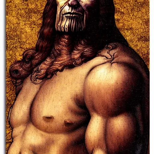 Prompt: thanos, a painting by leonardo da vinci, pixabay contest winner, academic art, da vinci, detailed painting, artwork