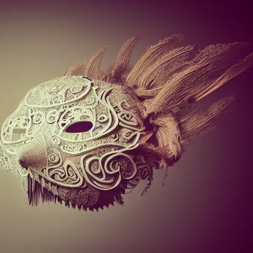 Image similar to an elaborate intricate mask made of wind caught is a cloud vortex, rendered in octane, behance hd, bokeh backdrop