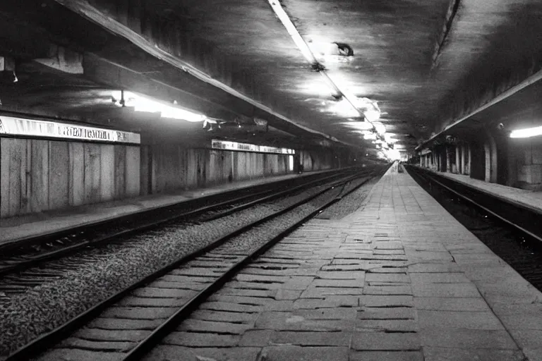 Image similar to very large giant mutant zombie irradiated rat sraying on railways in tonnel of moscow subway. extreme high detail. low dark light, night vision, scary atmosphere.