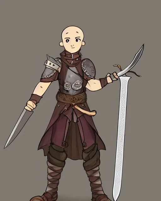 Prompt: a concept art of a D&D character, holding a sword made by Donutello