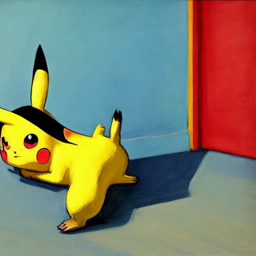 Prompt: a painting of Pikachu by edward hopper