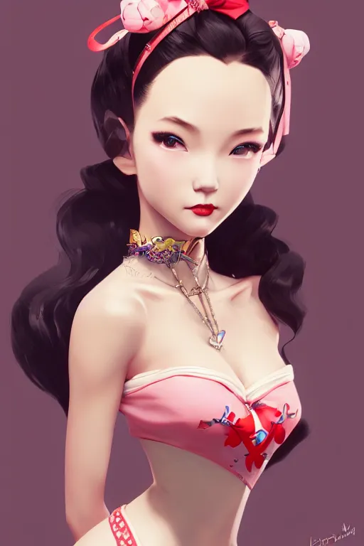 Image similar to a pin up and beautiful fashion charming dreamlke japan girl with lv jewelry, character art, art by artgerm lau and wlop and and ilya kuvshinov and john singer sargent, hyperdetailed, 8 k realistic, symmetrical, frostbite 3 engine, cryengine, dof, trending on artstation, digital art