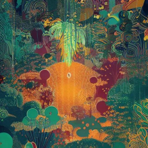 Image similar to disco diffusion painting of the jungle by victo ngai and malika favre, makoto shinkai, masterpiece, contest award winner