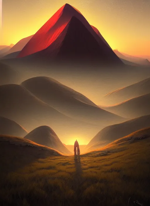 Prompt: just before sunrise in the low - polygon hills, the distant hills are polygons, depth of field, intricate, surrealism!!!!, highly detailed, lifelike, photorealistic, digital painting, artstation, surreal concept art, smooth, sharp focus, by greg rutkowski, chris tulloch mccabe, valentina remenar and asher duran,