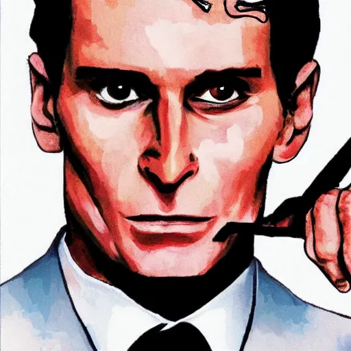 Prompt: patrick bateman in the style of kazuki takashi