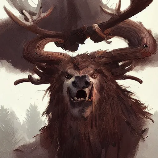 Image similar to hairy barbarian with moose head, digital art, greg rutkowski