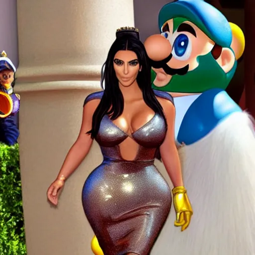 Prompt: kim kardashian as princess daisy super mario