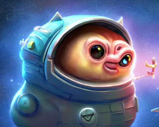 Image similar to 3D Fantasy Cute and adorable chubby alien piggy in space, huge adorable eyes, bright stars, Smooth 3D Illustration, soft render, Servando Lupini, Daniil Kudriavtsev, handpaint texture, Blender, 3DCoat