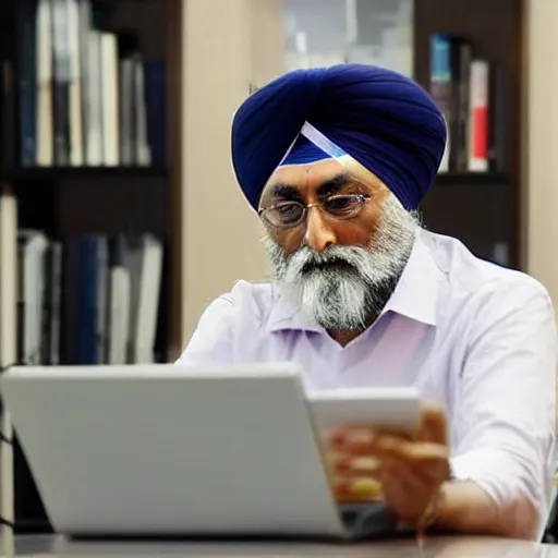 Prompt: Inderjit gill sitting at a computer looking lost, photograph, high quality