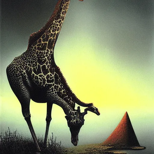 Prompt: giraffe in style of dark souls by zdzisław beksiński