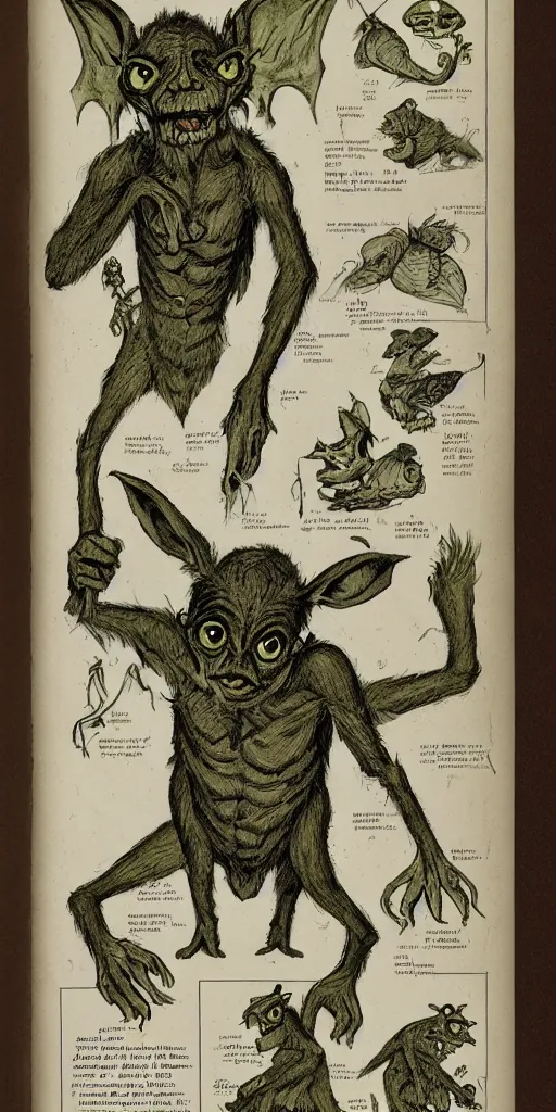 Image similar to field guide page with an illustration of a goblin