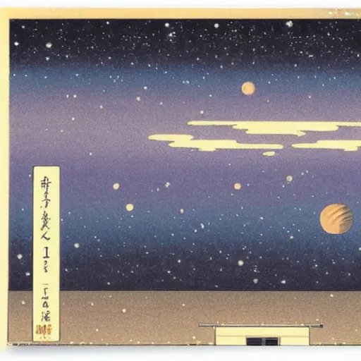 Prompt: Liminal space in outer space by Hasui Kawase