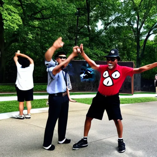 Image similar to mario!!!! doing the dab dance move at vietnam memorial