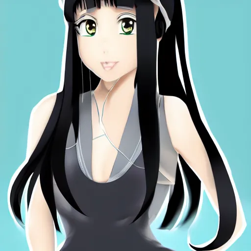 Image similar to full headshot portrait of a girl with long black hair, wearing a surgical mask, drawn by ATDAN, by Avetetsuya Studios, attractive character, colored sketch anime manga panel, trending on Pixiv