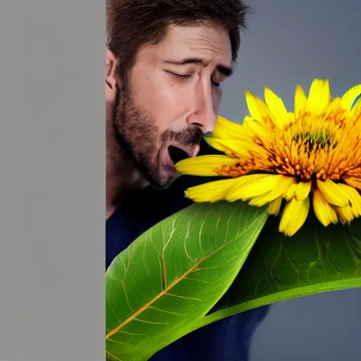 Image similar to man violently farting on a flower, graphic, photorealistic, detailed