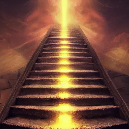 Image similar to stairs connecting heaven and hell , concept art trending on artstation, glowing effect, golden ratio, rule of thirds, illustration, digital painting, hyperreal, hyperdetailed, 8k