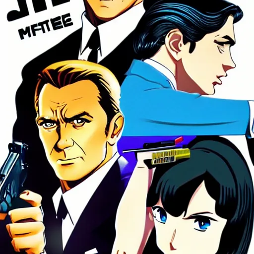 Prompt: Retro James Bond movie poster in style of anime