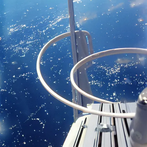 Prompt: cable railing on decks in space, blog photo