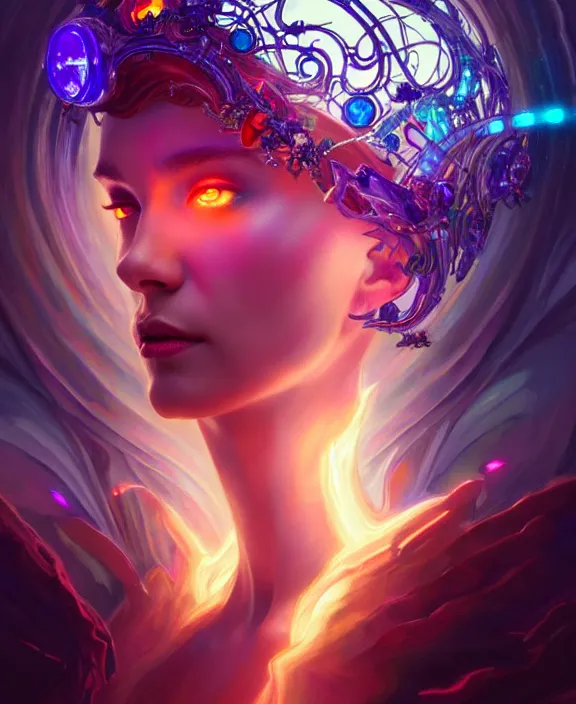 Image similar to a whirlwind of souls rushing inside the metaverse, half body, glowin eyes, tiara with sapphire, insect, android, cyberpunk, d & d, fantasy, intricate, elegant, highly detailed, colorful, vivid color, digital painting, artstation, concept art, art by artgerm and greg rutkowski and alphonse mucha and ruan jia