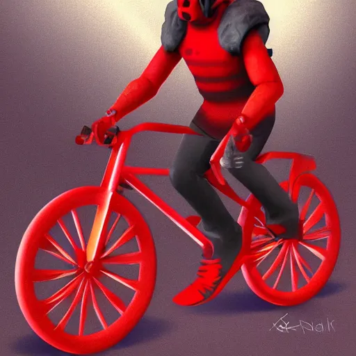 Prompt: humanoid on basic red bicycle artstation not detailed unreal