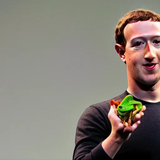 Prompt: mark zuckerberg holding a live frog in his hand