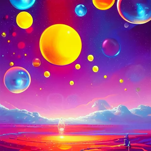 Prompt: a colorful background with a lot of bubbles, concept art by rhads, behance contest winner, space art, outrun, psychedelic, retrowave