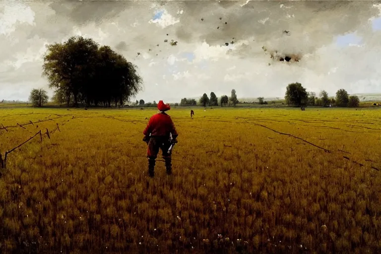 Image similar to jakub rozalski monster in a farmer's field