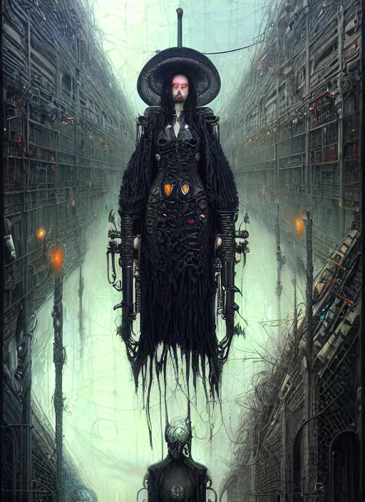 Image similar to portrait of a executioner, hyper detailed masterpiece, dystopian background, jean giraud, digital art painting, darkwave goth aesthetic, lovecraftian, artgerm, donato giancola and tom bagshaw