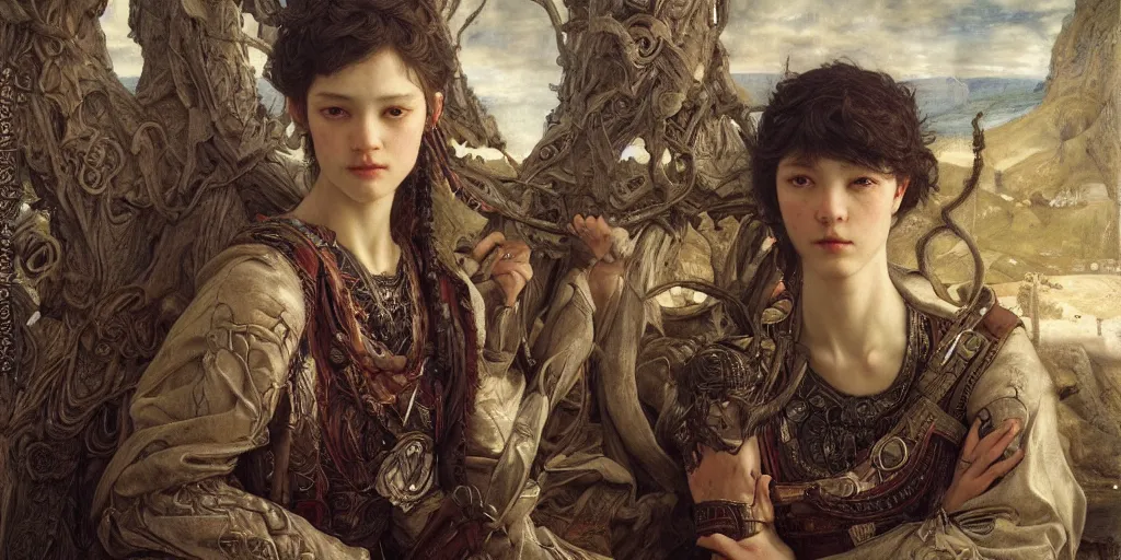 Prompt: masterpiece inchoate sybaritic salve Reginae, masterpiece by Edgar Maxence and Ross Tran and Michael Whelan and Caravaggio artistic, intricate drawing, realistic fantasy, extremely detailed and beautiful aesthetic celtic face, establishing shot, 8k resolution, dramatic lighting