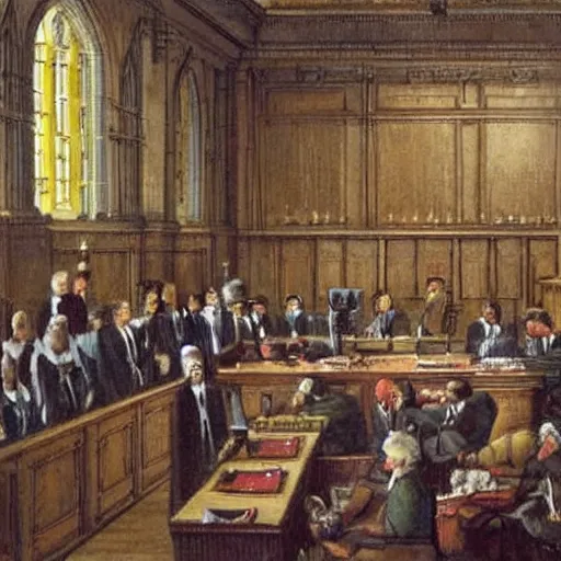 Prompt: the king of England is put on trial at the old Bailey, highly detailed