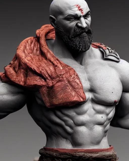 Prompt: kratos, clay sculpture portrait by cedric peyravernay