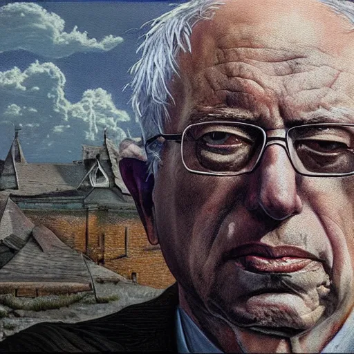 Image similar to hyperrealistic mixed media painting of Bernie Sanders as a Witch Doctor, stunning 3d render inspired art by P. Craig Russell and Barry Windsor-Smith, 8k octane beautifully detailed render, post-processing, extremely hyperdetailed, intricate, epic composition, grim yet sparkling atmosphere, cinematic lighting + masterpiece, trending on artstation, very detailed, masterpiece, stunning